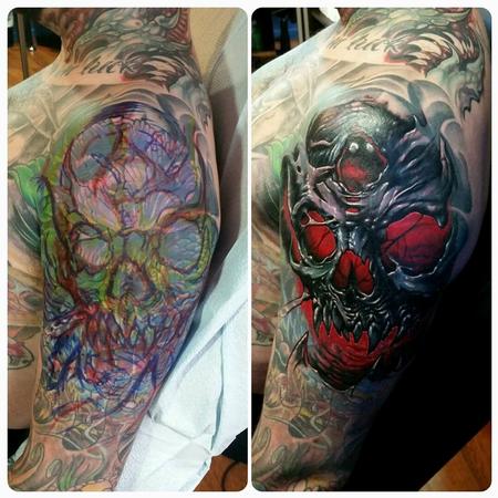 Tattoos - freehand & result skull cover-up with red - 128759